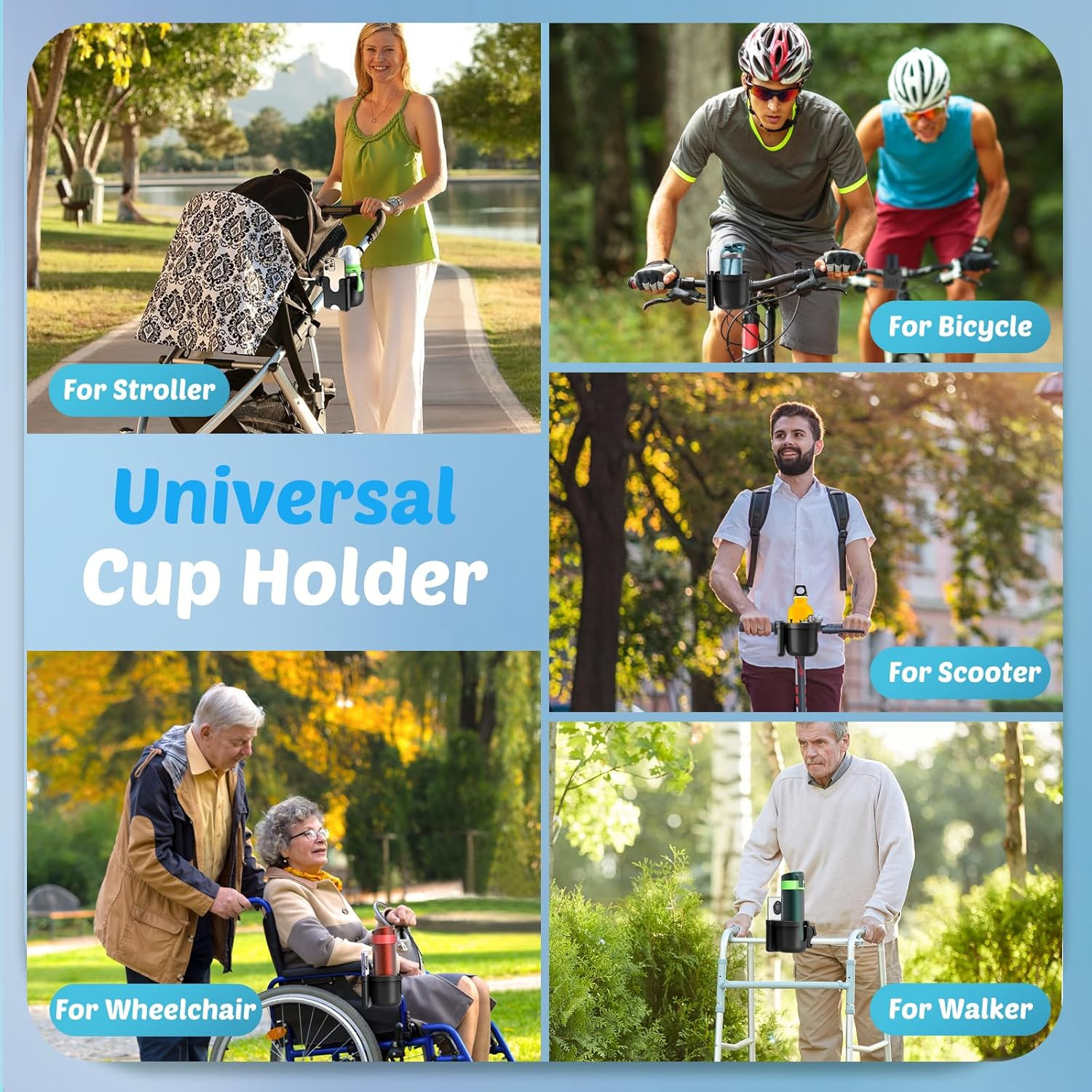 Cup Holder for Walker: Stroller Cup Holder Attachment w/ Phone Holder Wheelchair