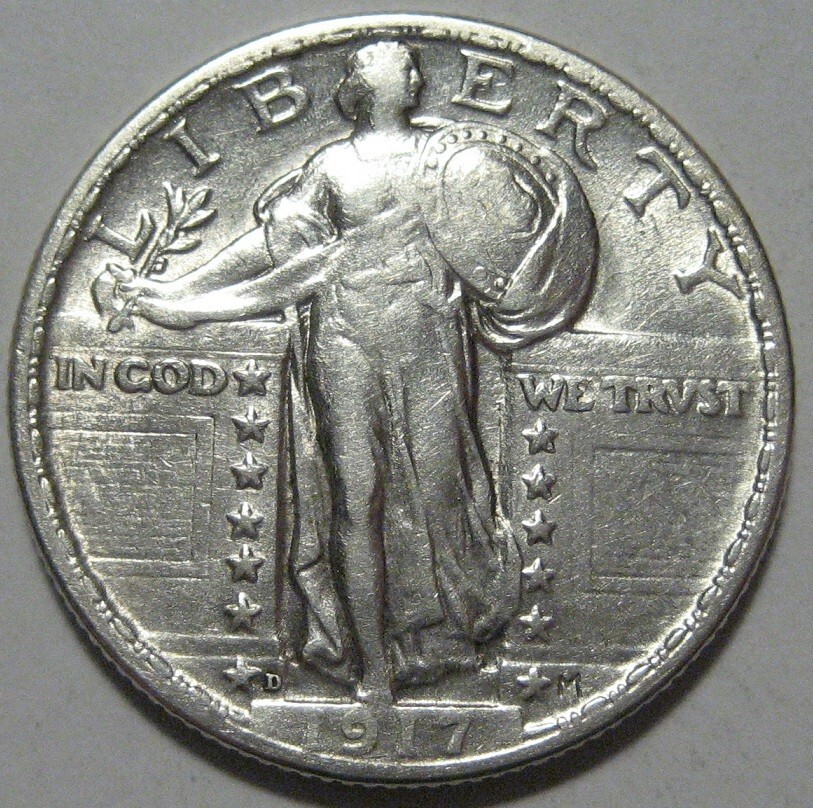= 1917-D AU Type 2 T2 STANDING Quarter, FREE Shipping