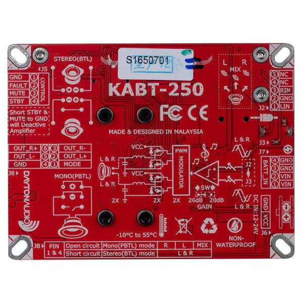 Dayton Audio KABT-250 Audio Amplifier Board 2 x 50W Bridgeable Bluetooth 5.0, TW