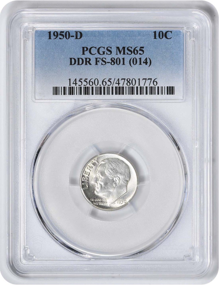 1950-D Roosevelt Silver Dime DDR FS-801 MS65 PCGS