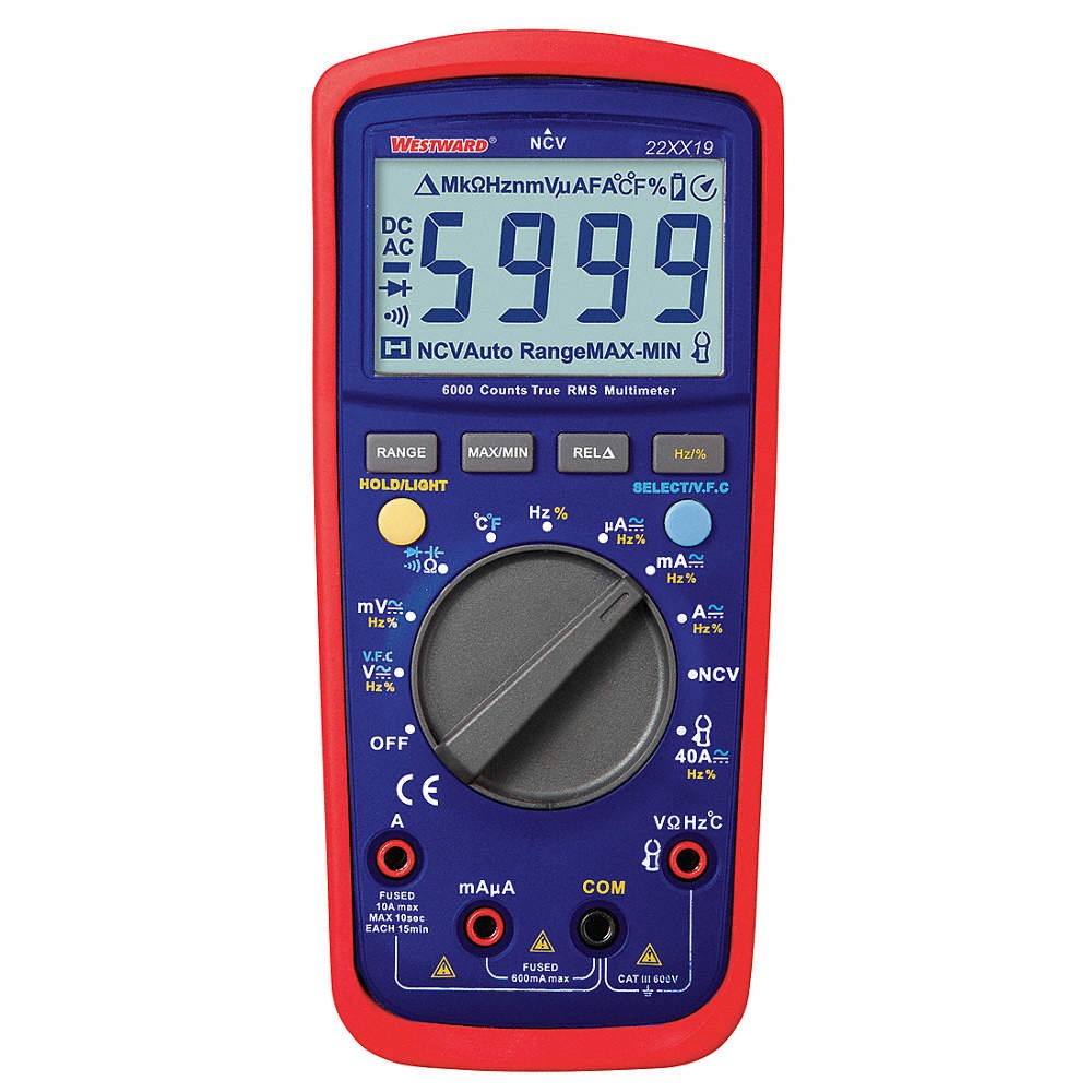 WESTWARD 22XX19 Digital Multimeters,60 Ohms,6000 Counts 22XX19
