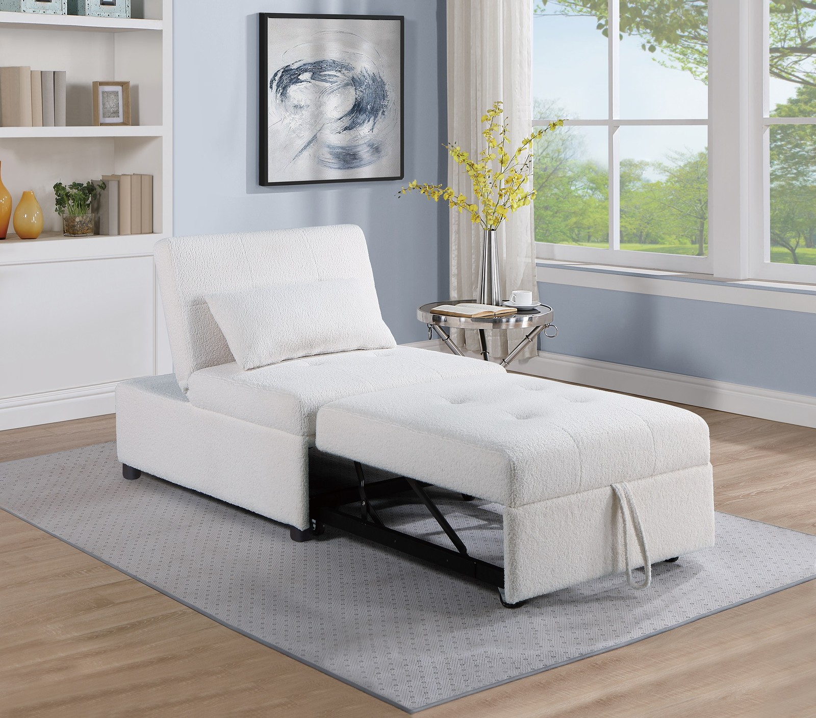 Contemporary White Color Sleeper Sofa Chair Pillow Plush Tufted Seat 1pc Convert