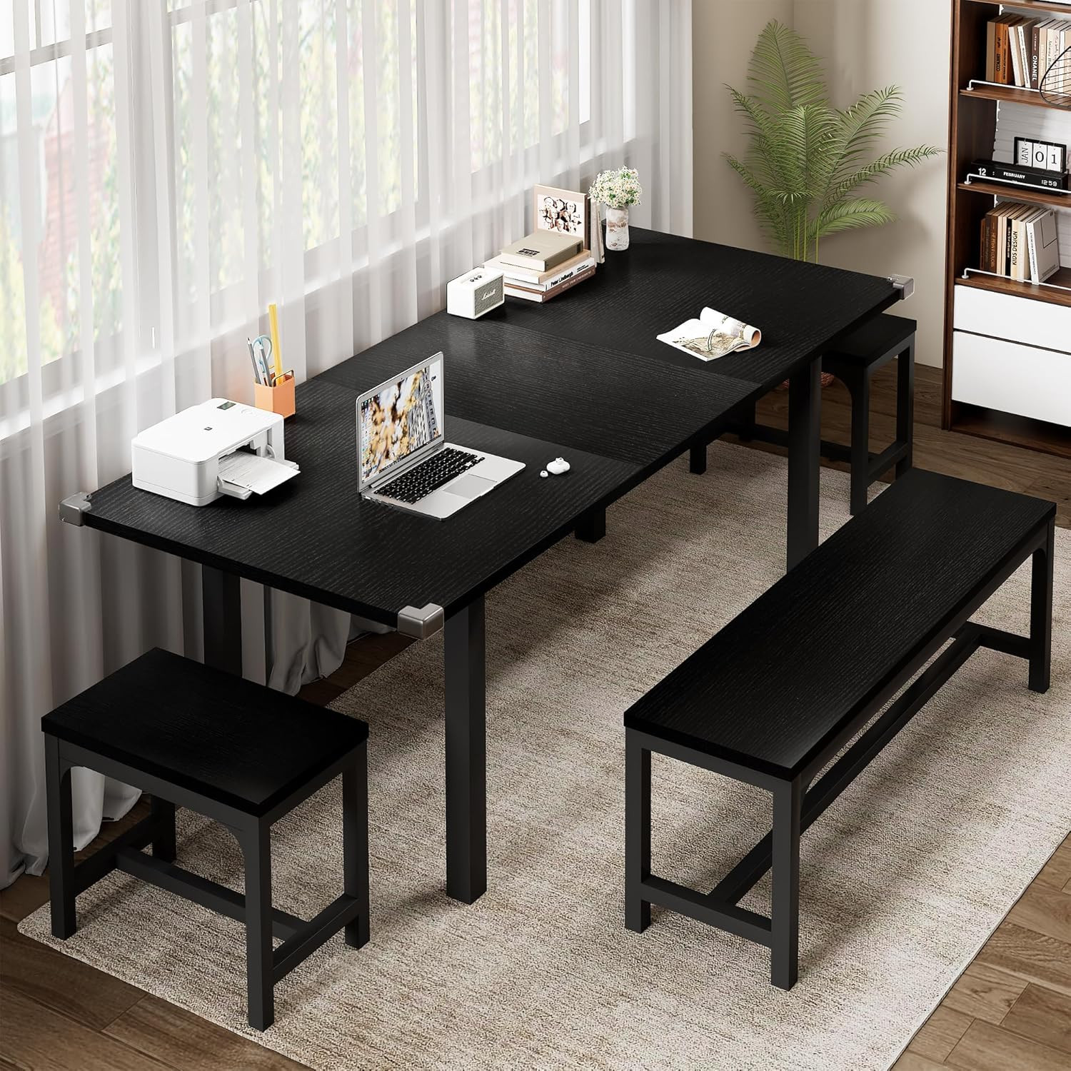 5-Piece Dining Table Set for 4-8 People, 63" Large Extendable Kitchen Table Set