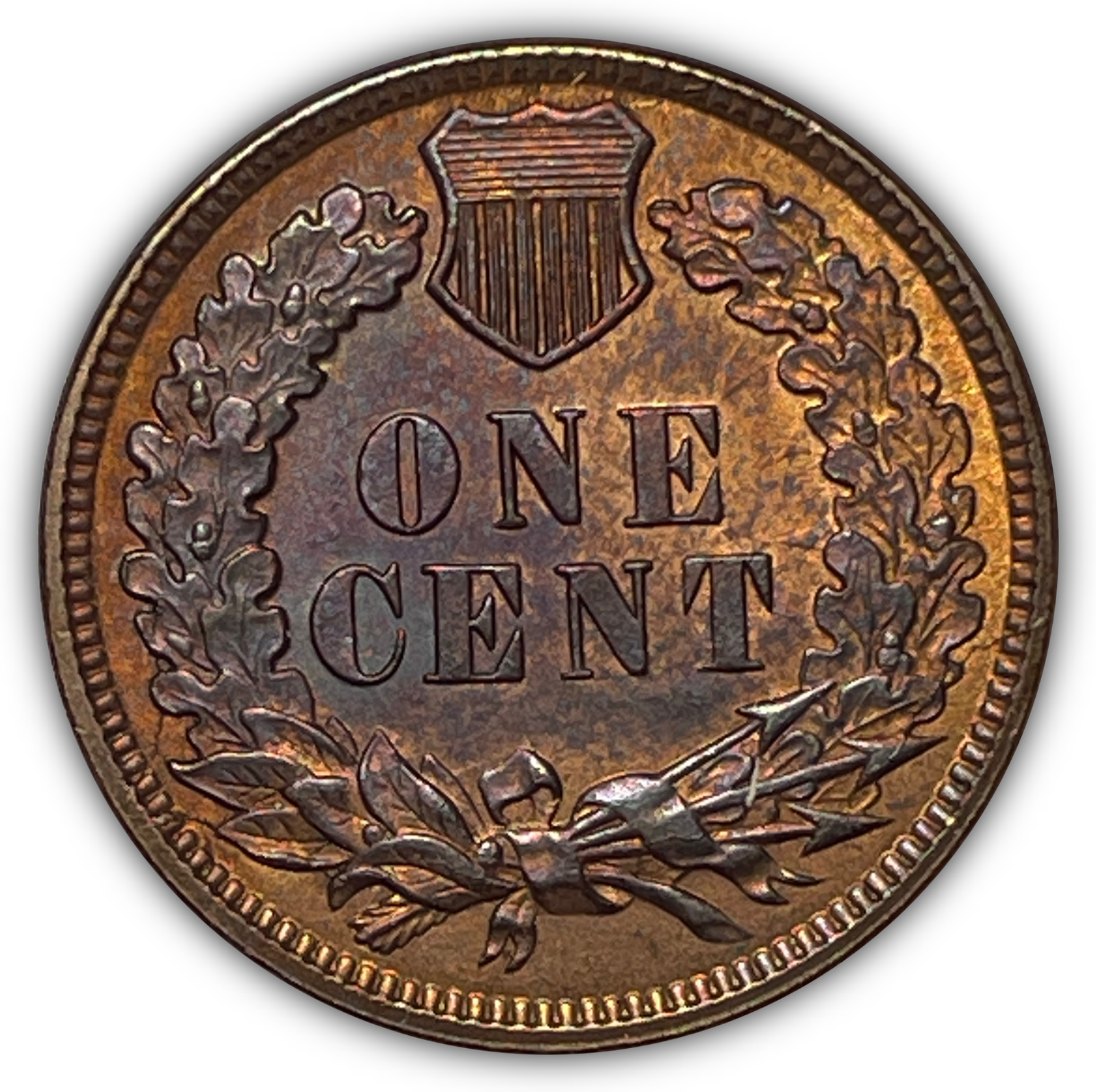 1880 Rainbow Toning Indian Head Cent Uncirculated UNC Coin #17588