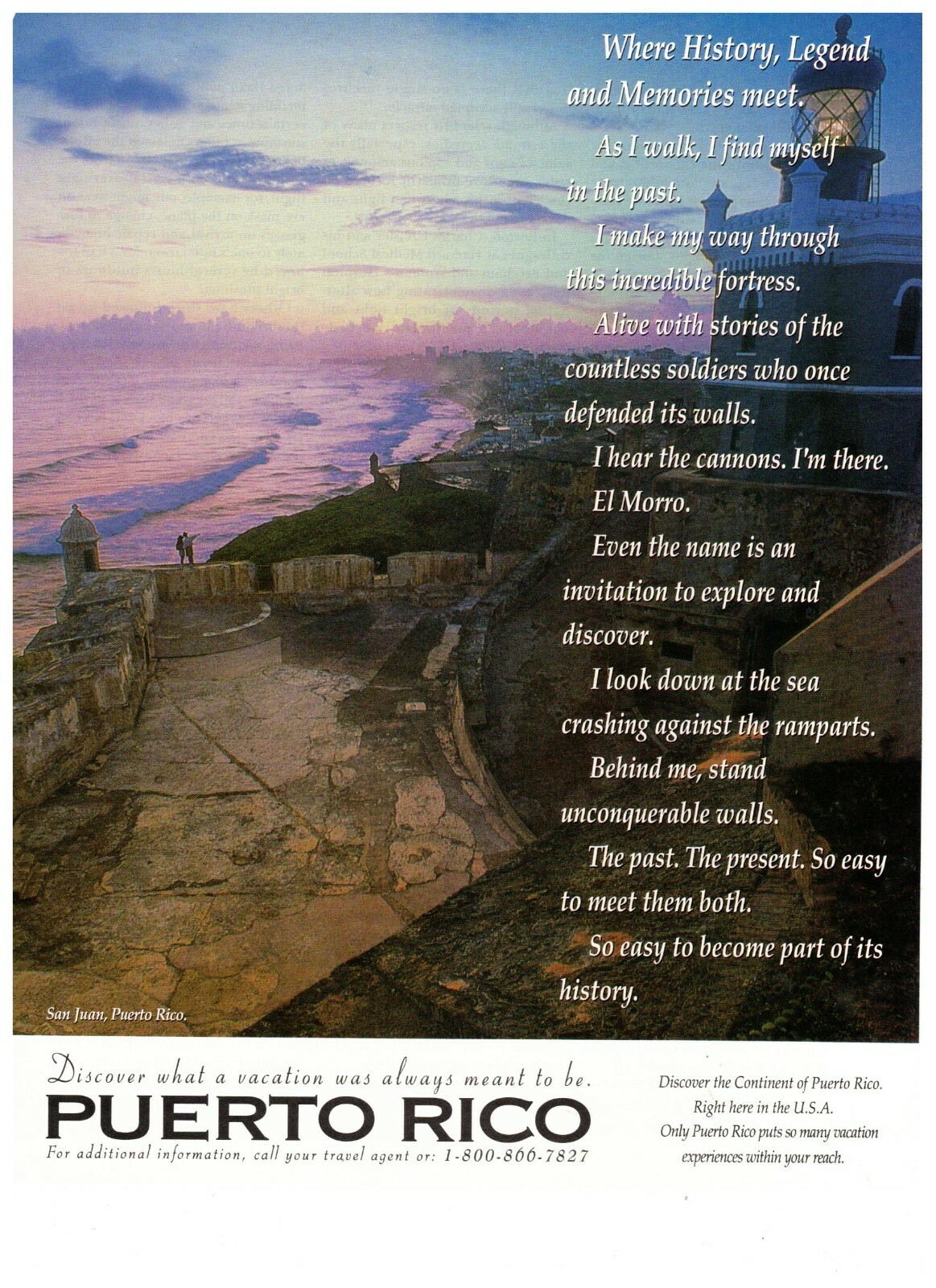 1997 Puerto Rico El Morro Historical Fort Travel Vintage Print Advertisement