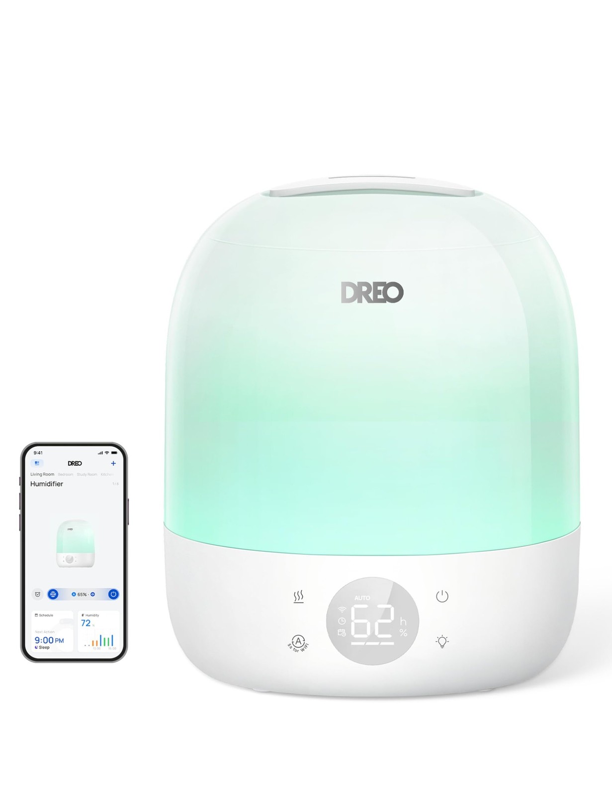 DREO Humidifiers for Bedroom - 30H Max Runtime & RGB Night Light & Sleep