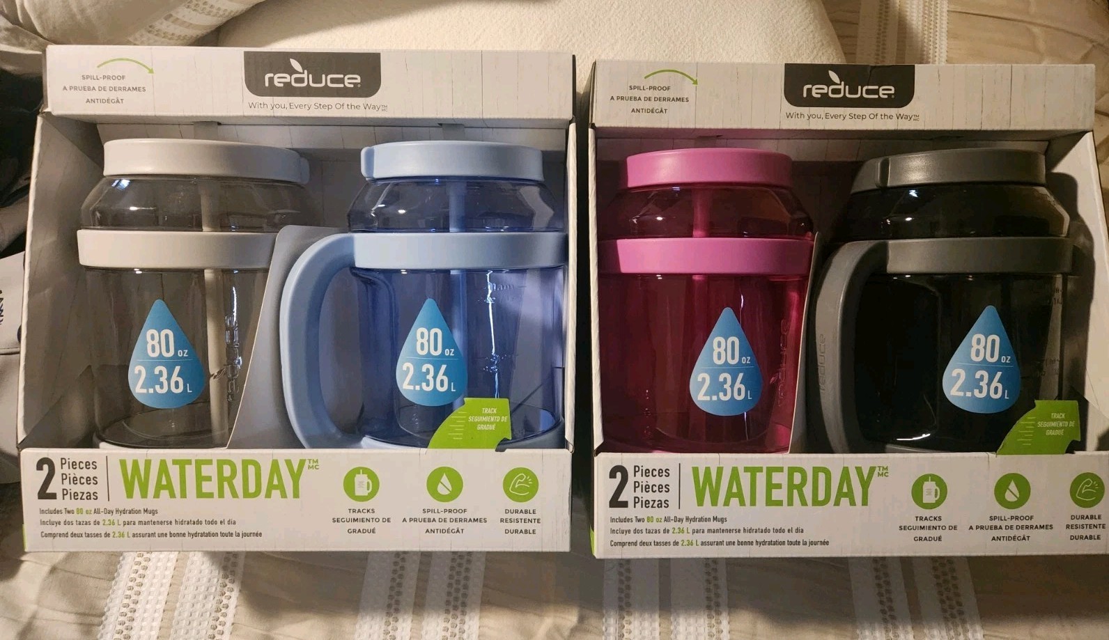 Reduce WaterDay 80oz 2 piece Spill Proof All Day Hydration Mugs 2-Pack