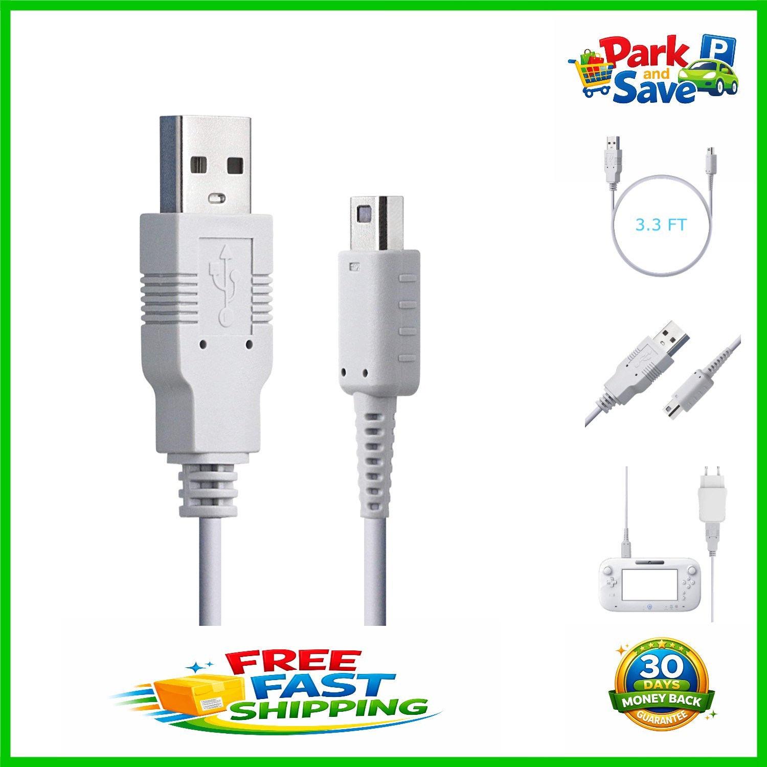 Wii U Gamepad Replacement USB Charger Cable - Durable & Tangle-Free Design