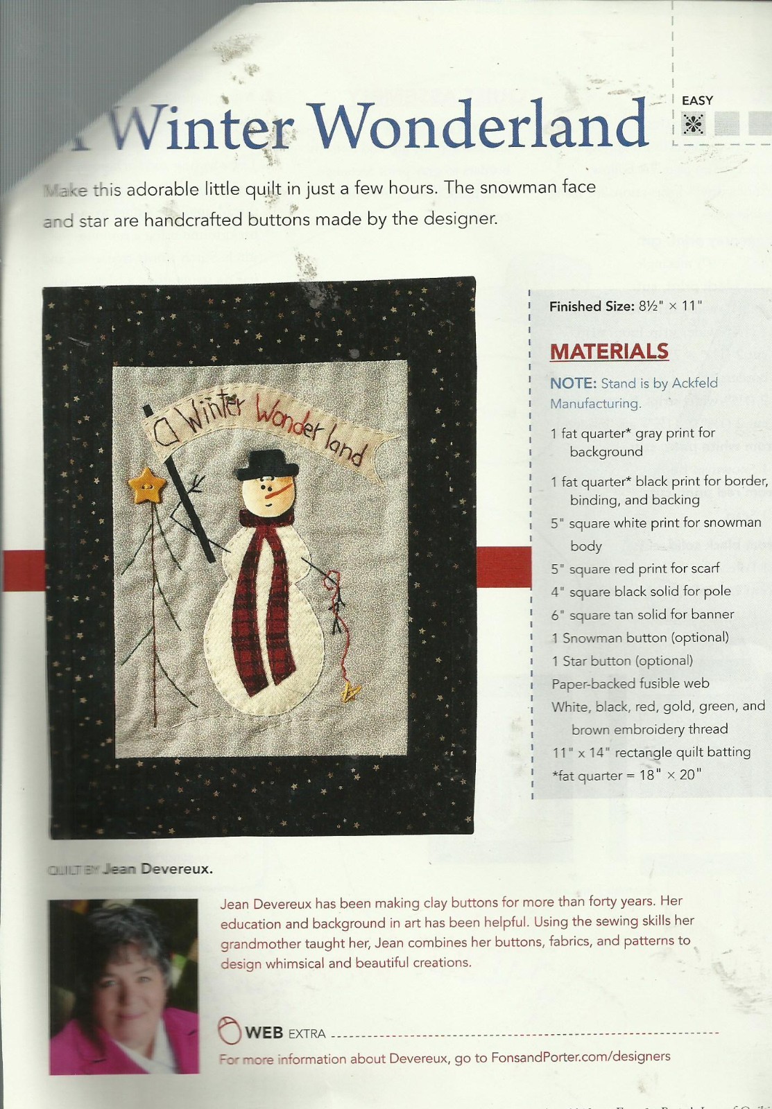 D0155 A WINTER WONDERLAND BANNER QUILT PATTERN/INSTRUCTIONS