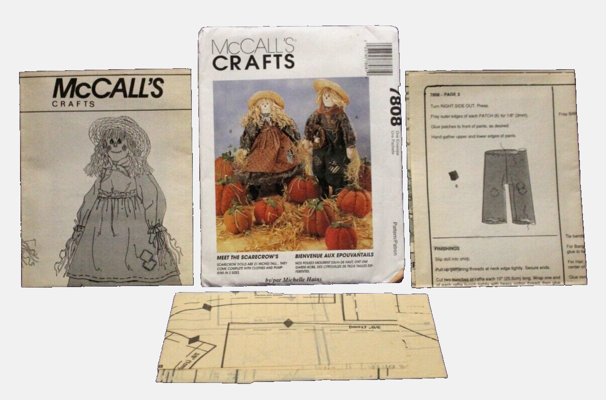 McCALL'S Craft 7808 Meet the Scarecrow's 21" Tall + Pumpkins 3 sizes UNCUT FF