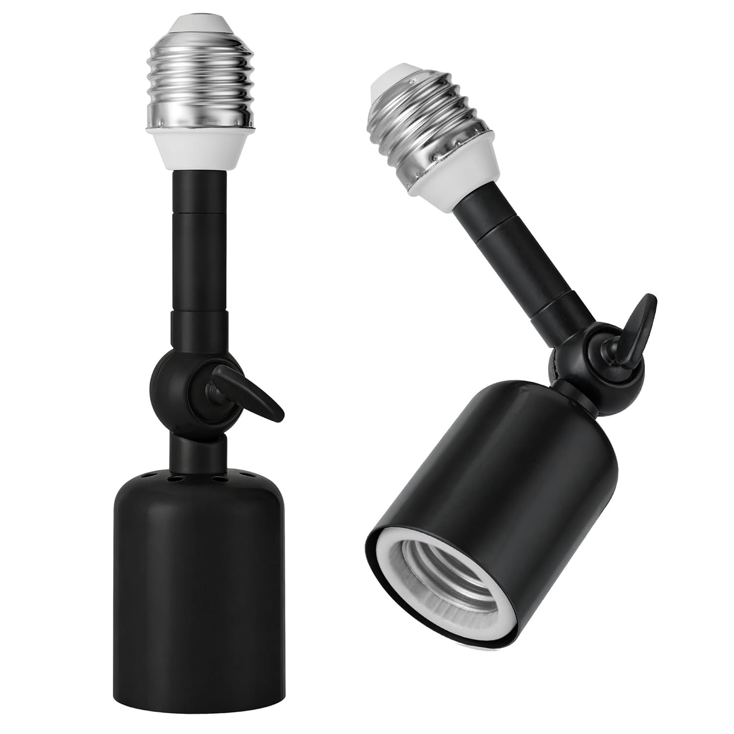 2-Pack Heavy Duty Light Socket Extender, 360° Adjustable E26/E27 Extension Adapt