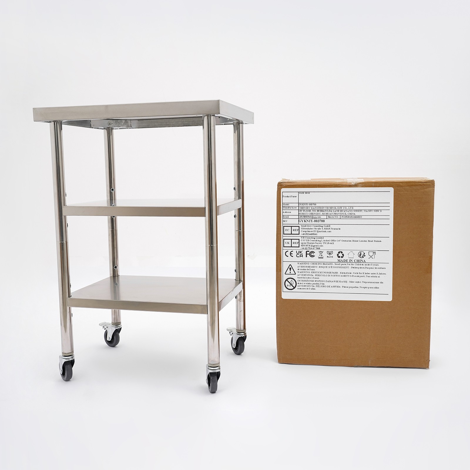 Work Table Commercial Work Table with Adjustable Under Shelves 3-Tier Work Table