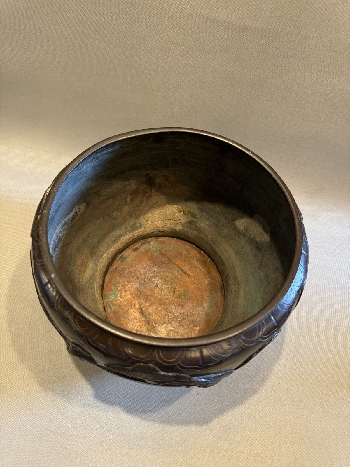 Antique Asian Bronze Jardiniere Planter Pot 12" diameter