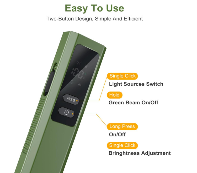 EDC Flat Flashlight 4-in-1 Rechargeable Pocket Work Light w/ Green Beam & UV