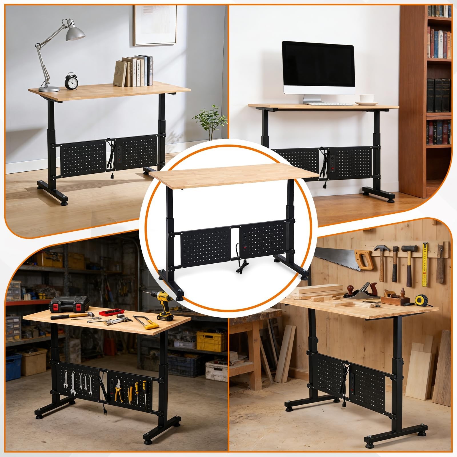 48" Adjustable Height Workbench with Outlets & Pegboard | 2000LBS Capacity Craft