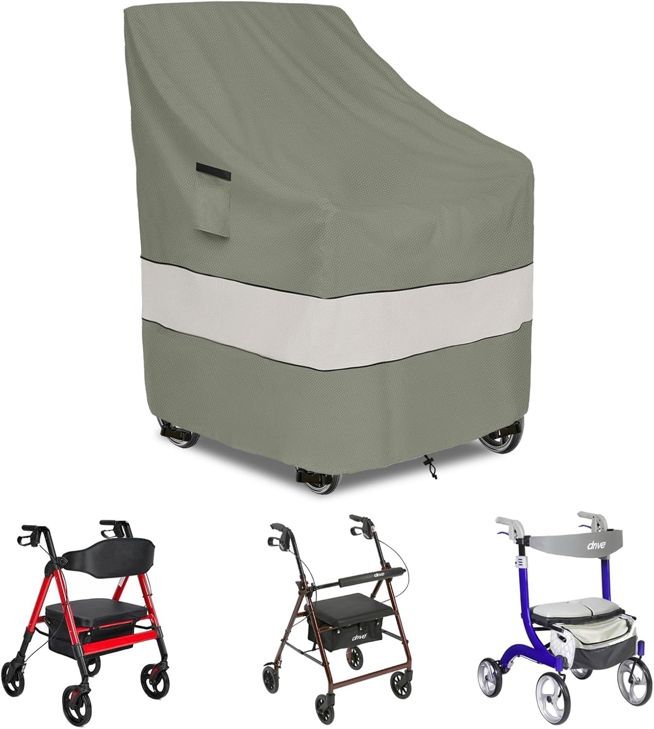 Rollator Walker Cover,Outdoor Waterproof Grayish Green, Green