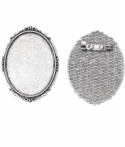 40x30mm Antique Silver Setting Art Nouveau Style with Soldered Pinback 741x