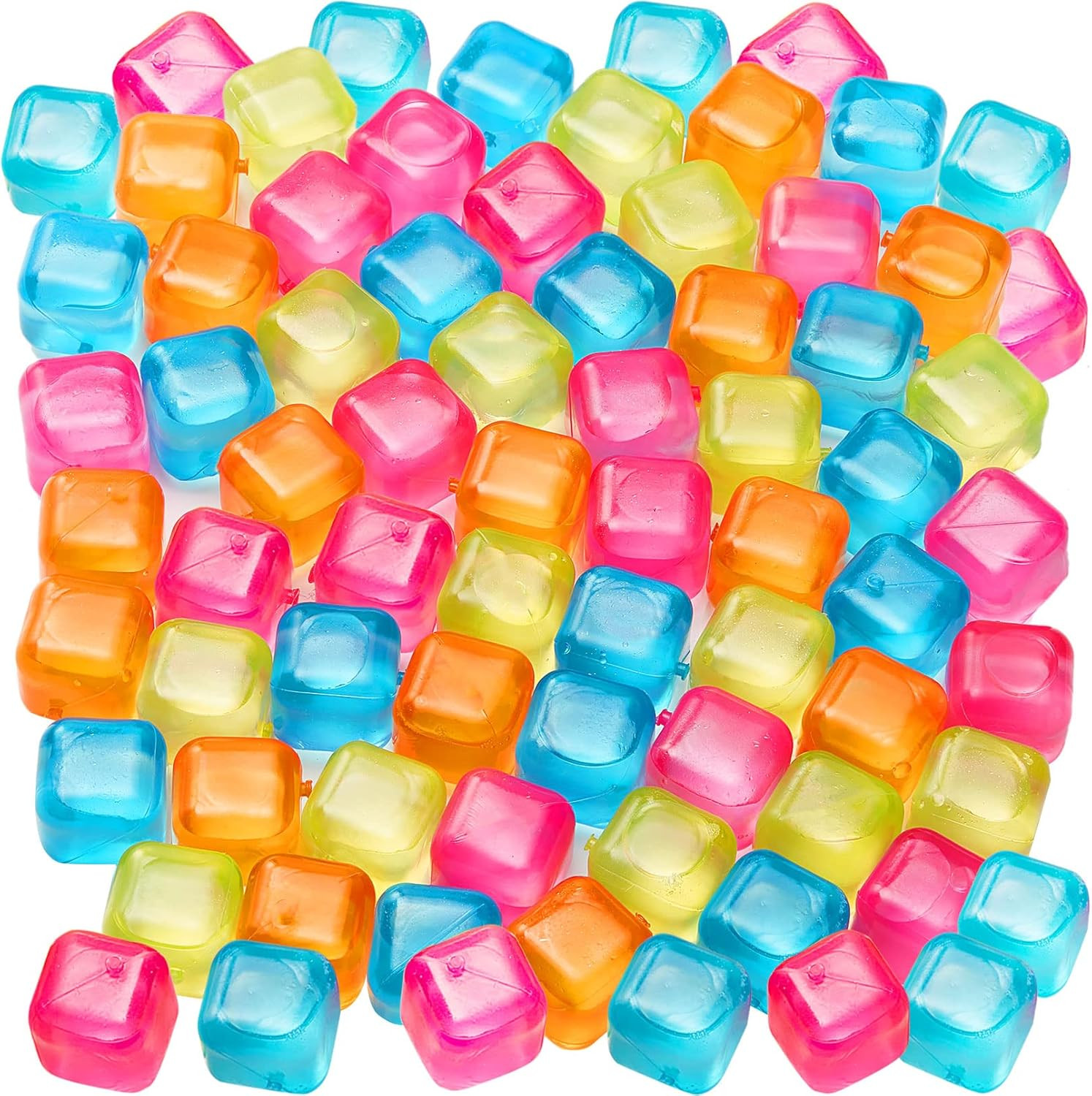 60Pcs Reusable Ice Cubes - Colorful Plastic, Non-Diluting Square Cubes for Drink