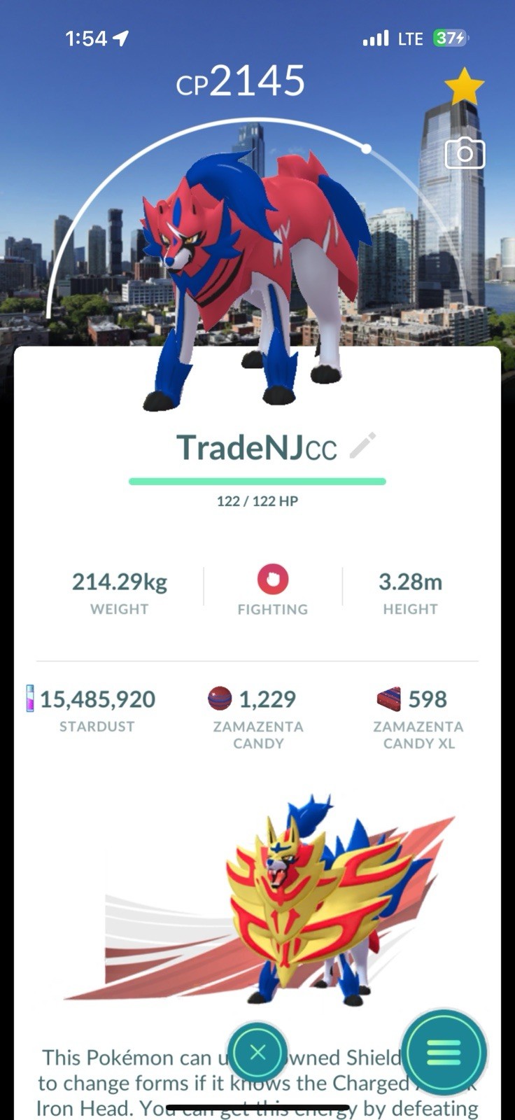Pokémon Go NON Shiny Zamazenta Jersey City GoFest Background - READ DESCRIPTION
