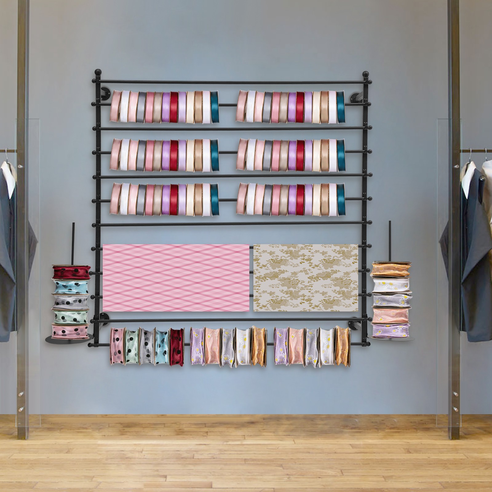 Wall-Mounted Display Rack, Wrapping Paper Ribbon Holder, Organizer