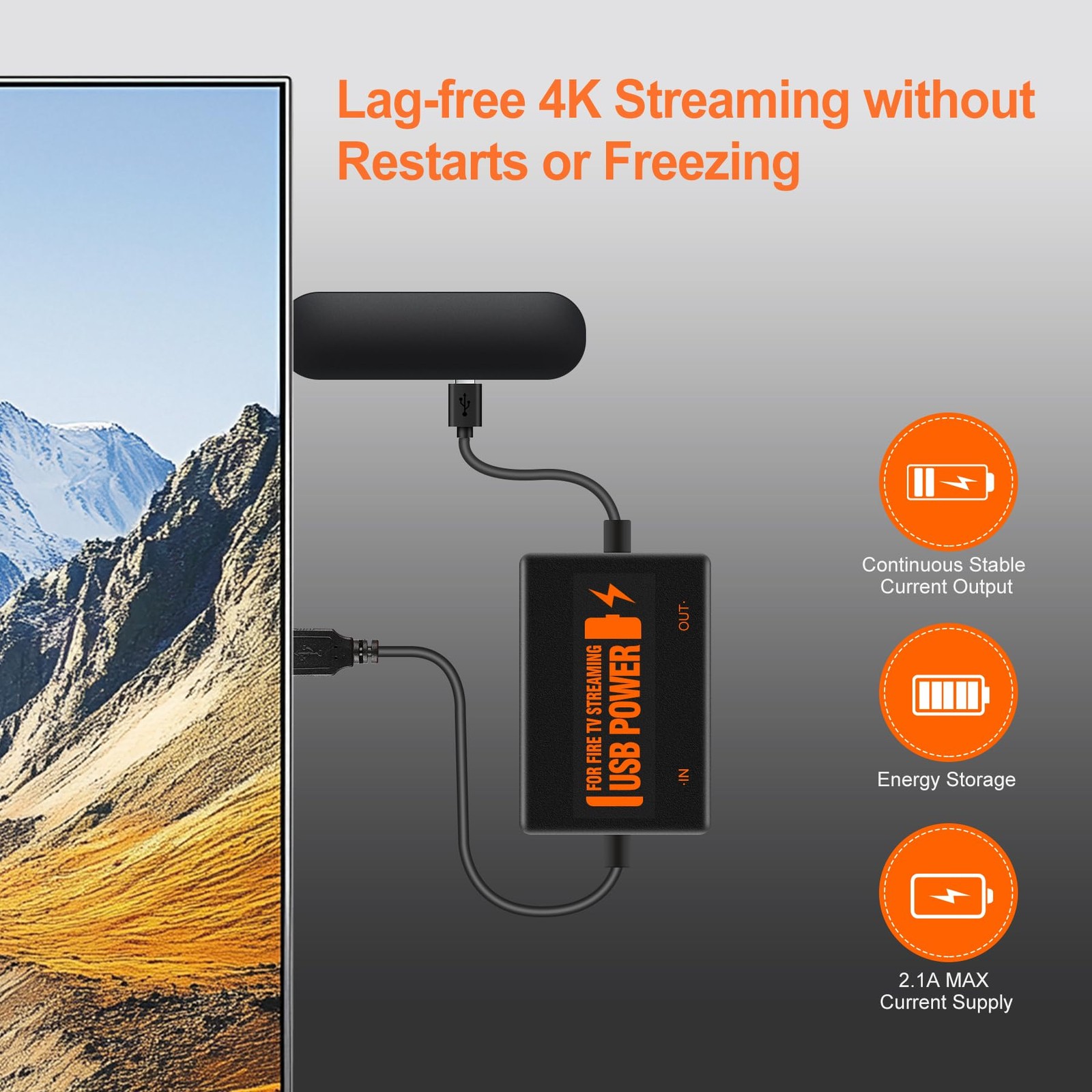 Fire Stick Power Adapter, USB Power Cable for Fire TV Stick, Powers Streaming...