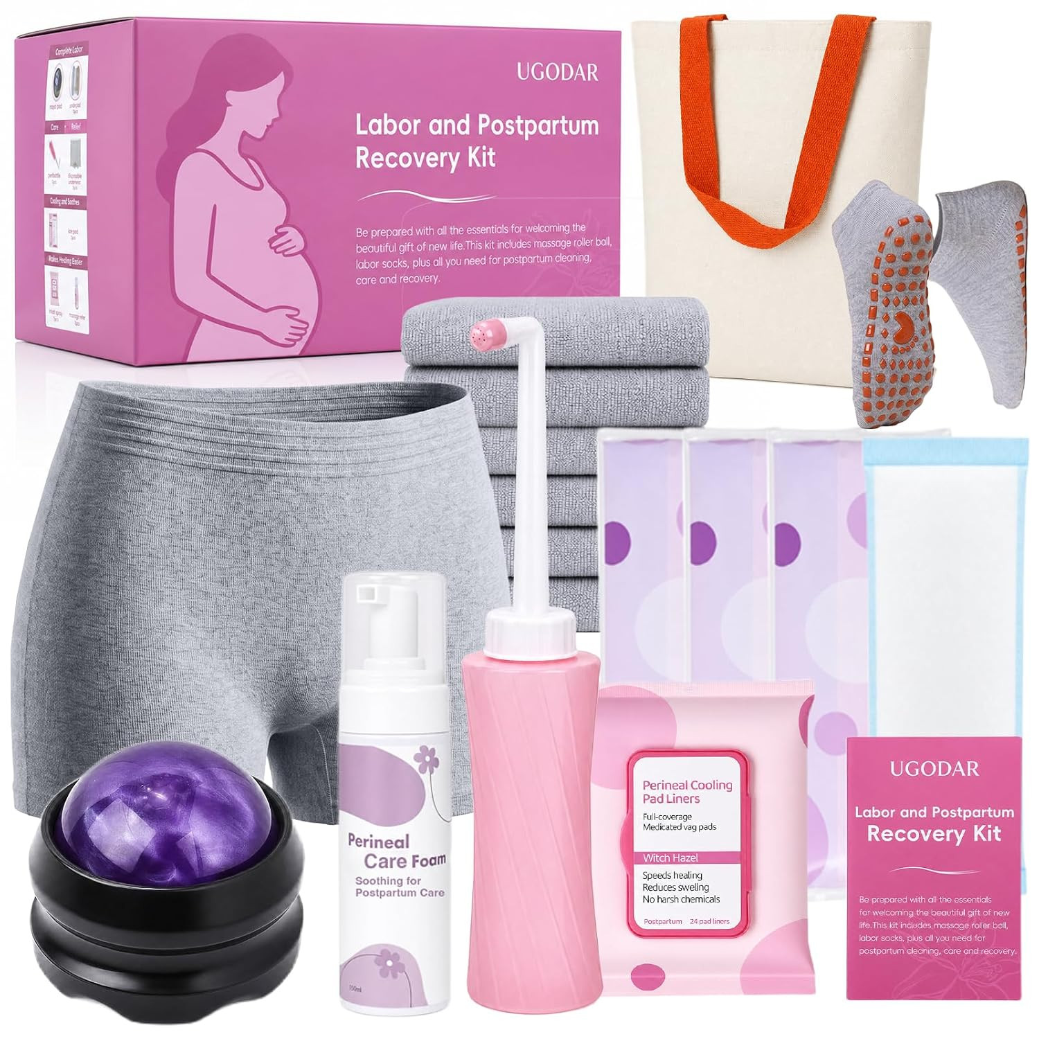 Postpartum Essentials Kit, Postpartum Recovery Set with Peri Bottle, Ice Pads, P