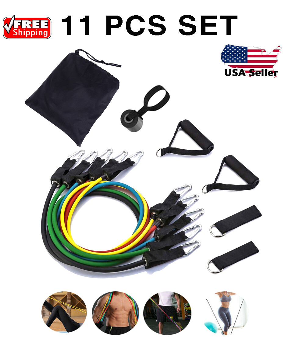11PCs Resistance Bands Home Workout Exercise Crossfit Fitness Training Gym Tube