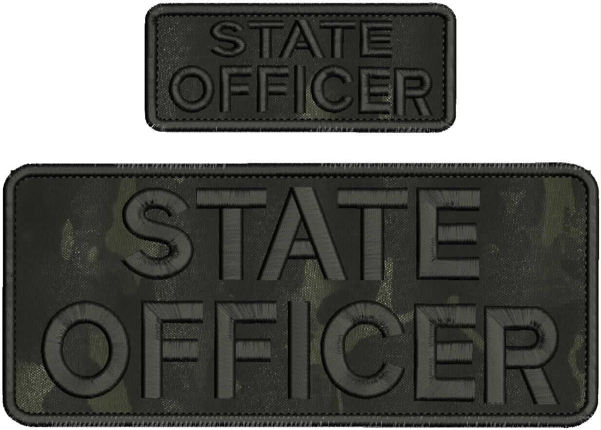 State Officer Embroidery Patch 4x10 And 2x5 Velcr@ On Back Black On Blk Multicam