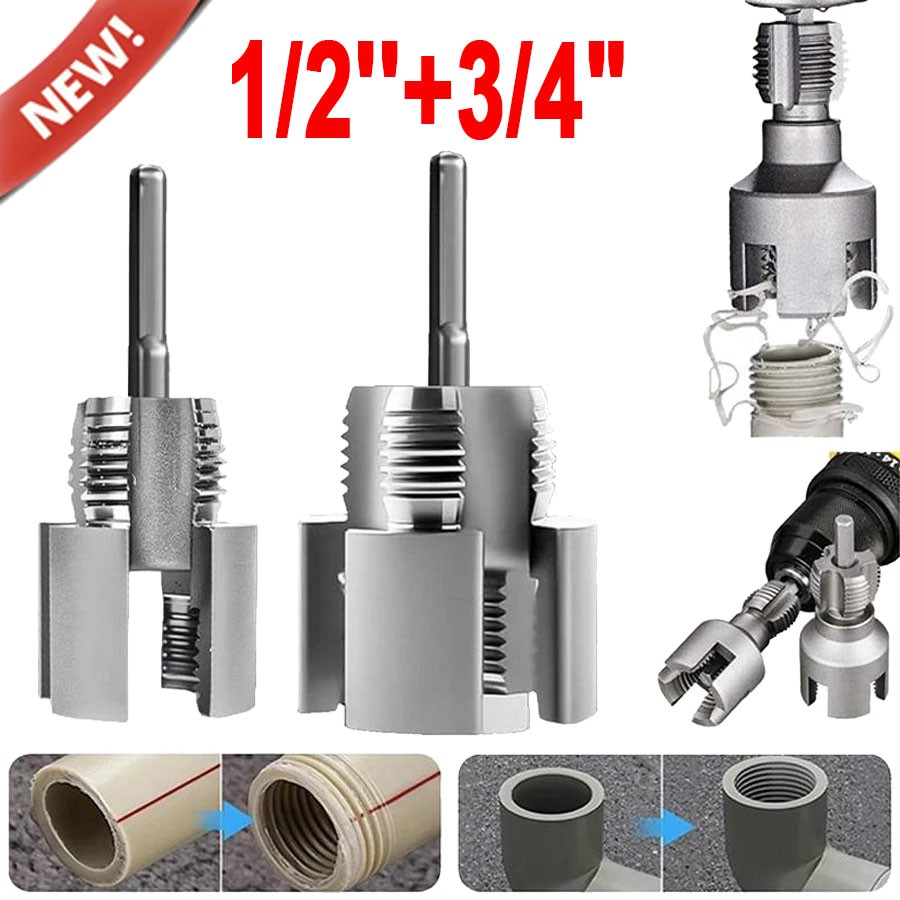 1-2Pcs 1/2'' 3/4'' Water Pipe Threading Tool Integrated Internal & External Pipe