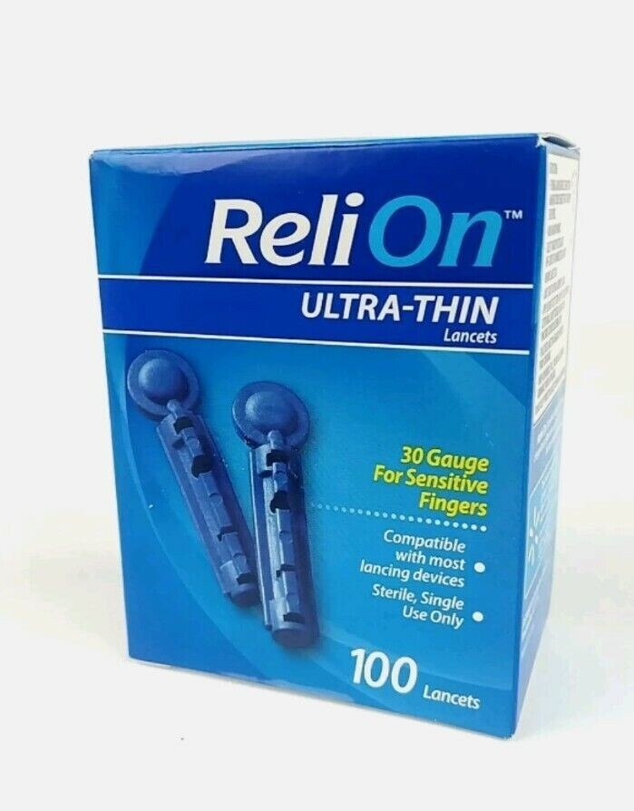 ReliOn Ultra Thin 30 Guage Lancets For Sensitive Fingers 100 Ct New