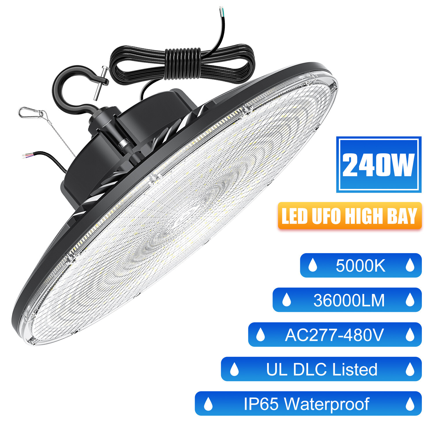 240W AC 277-480V LED Warehouse High Bay Shop Lights Factory Gym Garage Barn Lamp