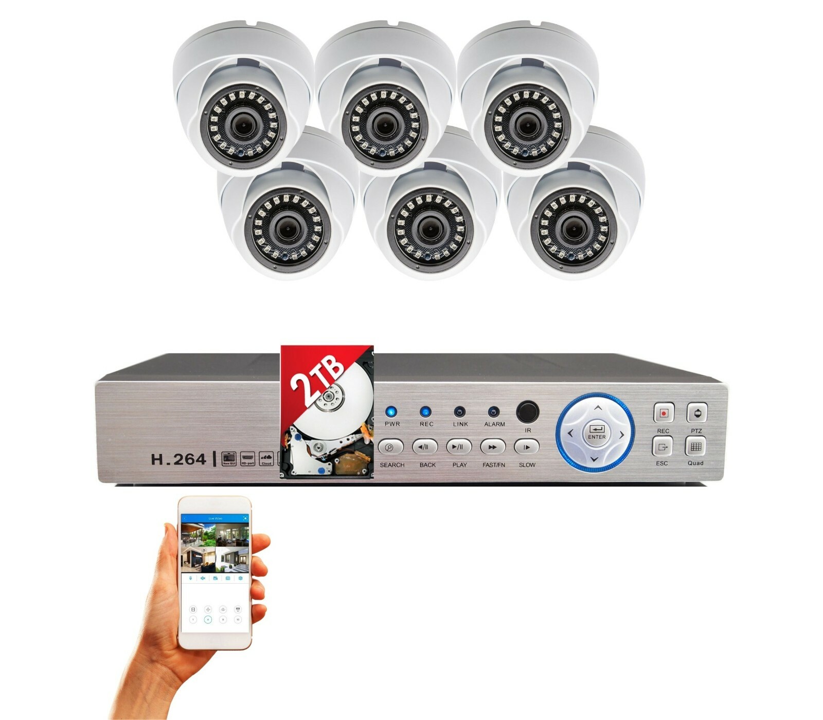 8 Channel CCTV Security Indoor Outdoor Camera System 2TB Recording Memory