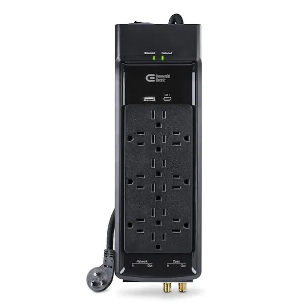 NEW Commercial Electric 15 ft. 12-Outlet Surge Protector Braided Cord in Black