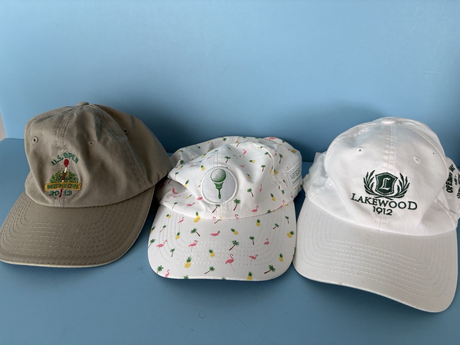 Golf Caps Lot Of 3 Adjustable U.S. Open Lakewood Pink Flamingos