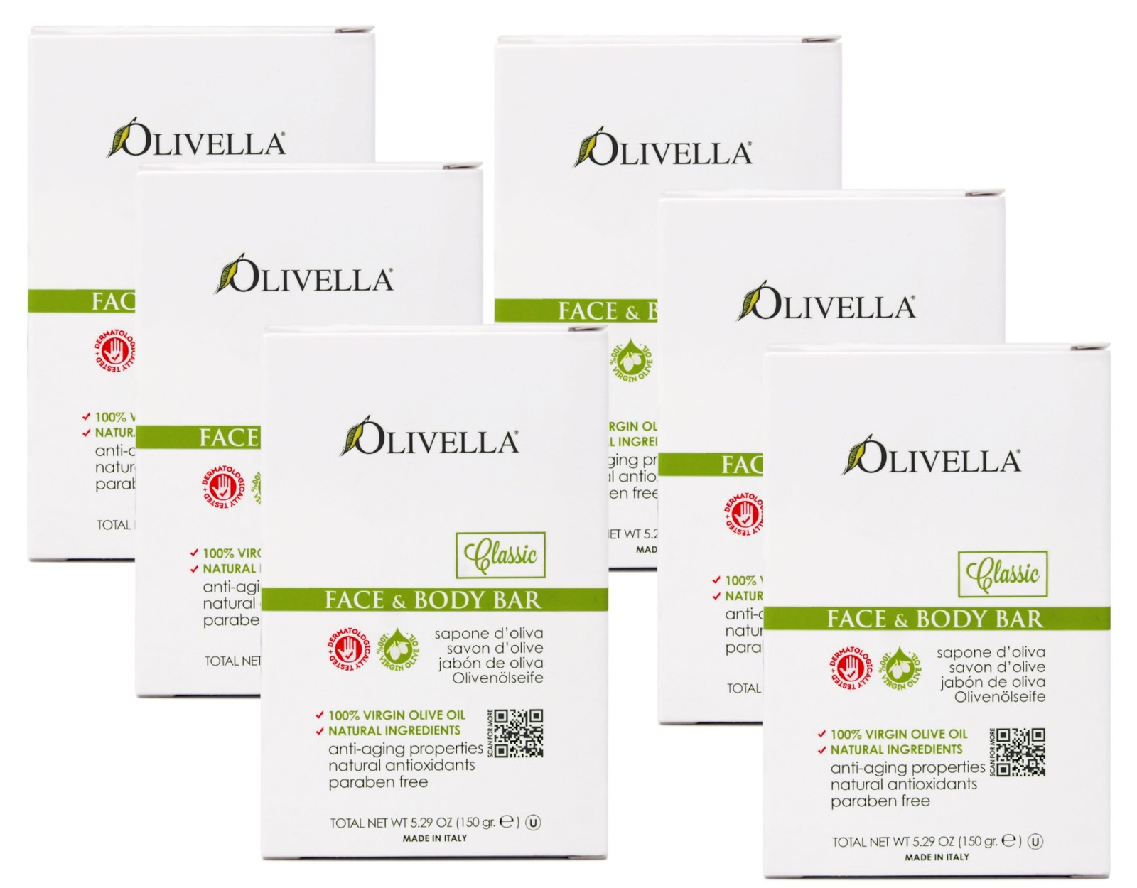 Olivella Classic Bar Soap Face & Body with Olive Oil, 5.29 OZ - 6 Pack