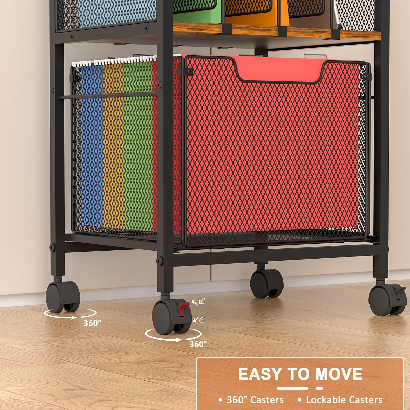 Rolling File Cabinet Adjustable Dividers Vertical Storage Drawer Lockable