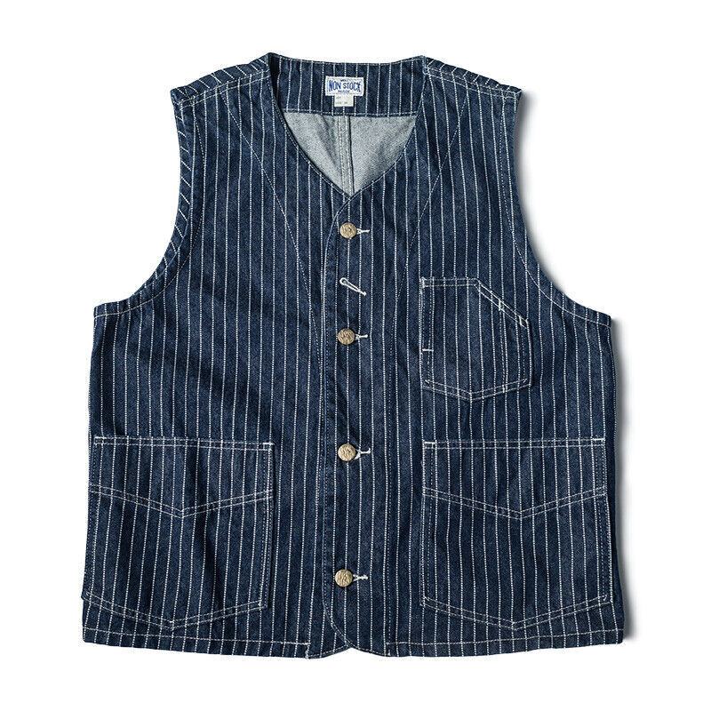 Non Stock Vintage 1930s Wabash Stripe Work Vest Railroad Workwear Jean Waistcoat