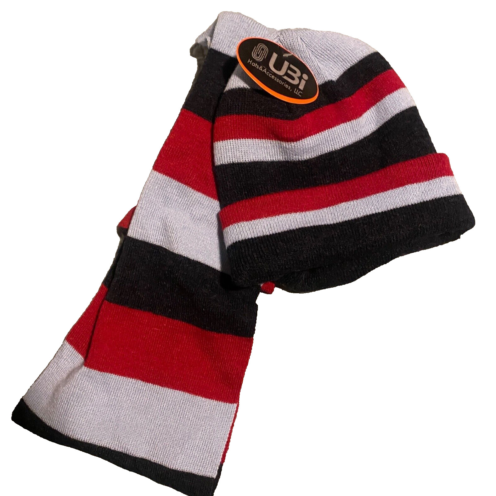 Women’s Blue & Red Striped Beanie and Scarf Set
