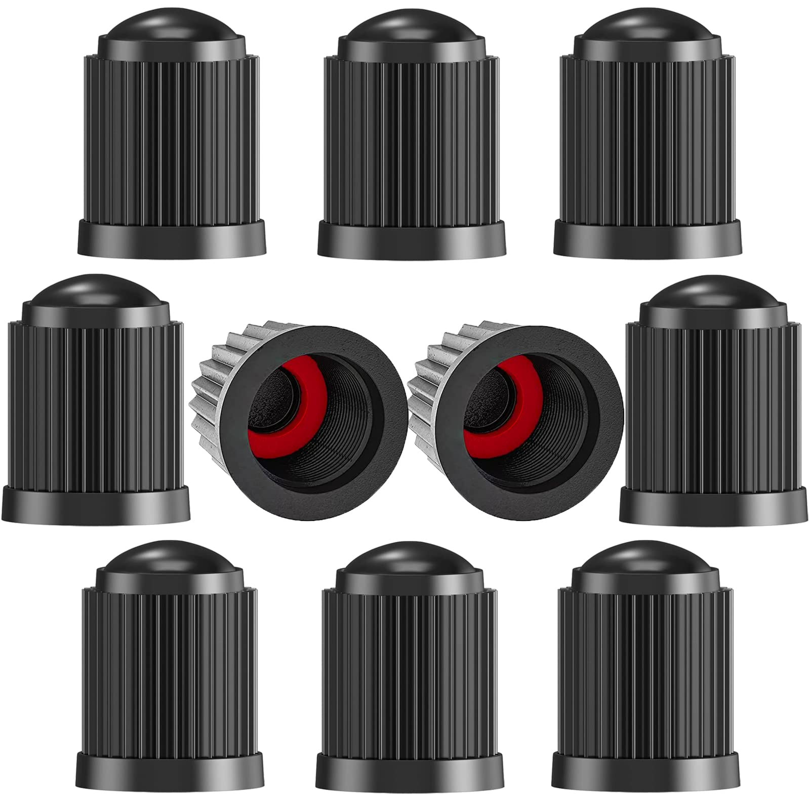 TCPENG® 10PCS Tyre Valve Caps, with O Seal Ring, Universal Stem 10 PCS Black