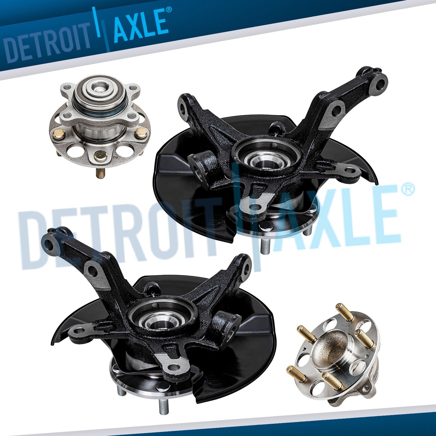 Front Steering Knuckles Rear Wheel Bearing Hubs Kit for 2006 - 2011 Honda Civic