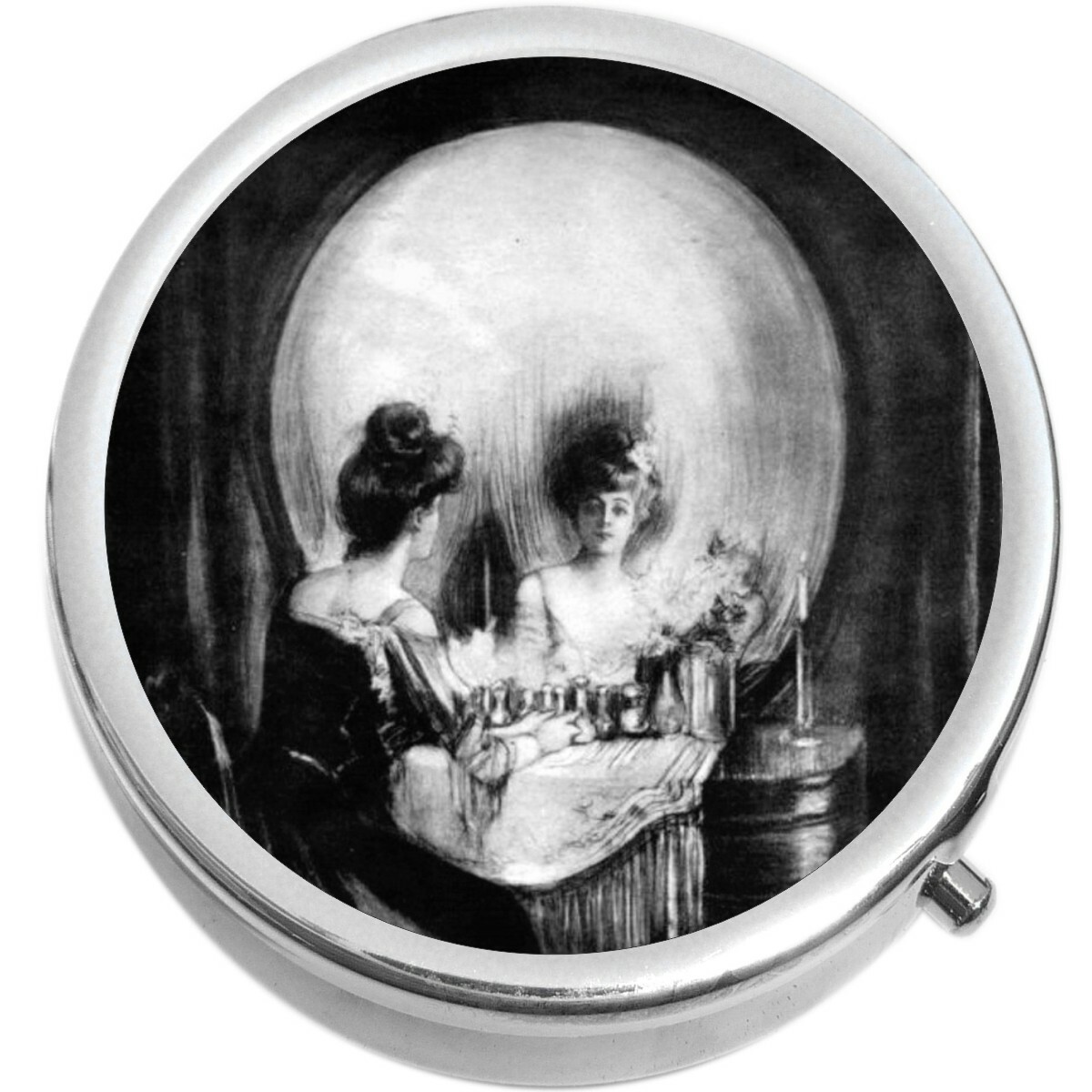 All Is Vanity Skeleton Skull  Medicine Pill Box