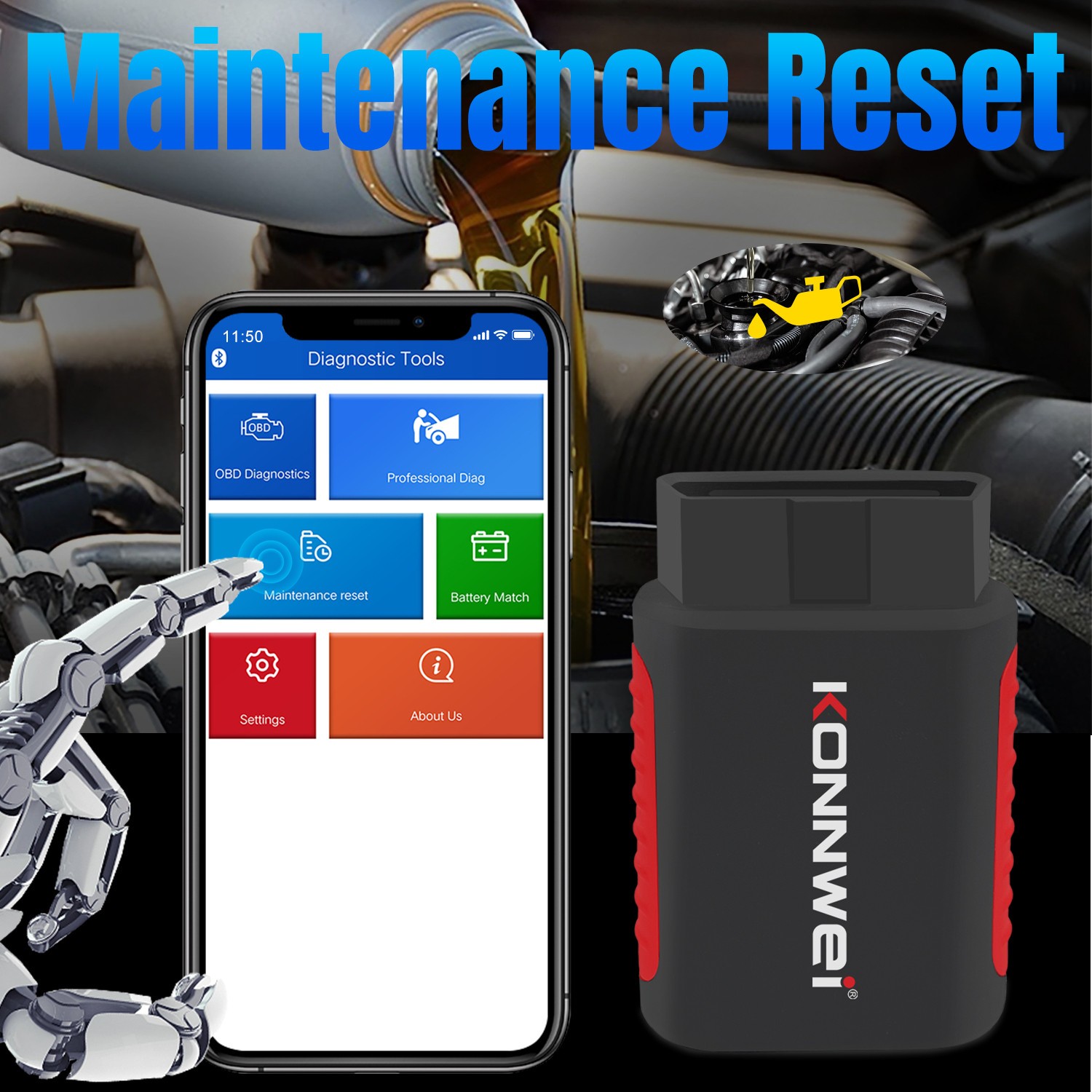 KONNWEI KDIAG Wireless Car OBD2 Reader Code Scanner ABS SRS Diagnostic Tool