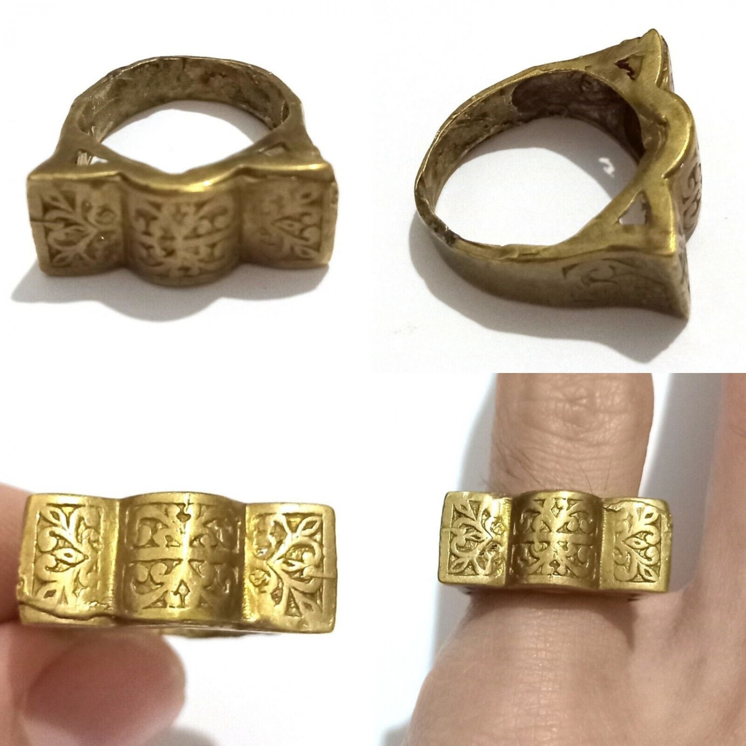 VINTAGE ROMANESQUE STYLE RING ANCIENT BRONZE ENHANCED WITH NEAR EASTERN GILDING