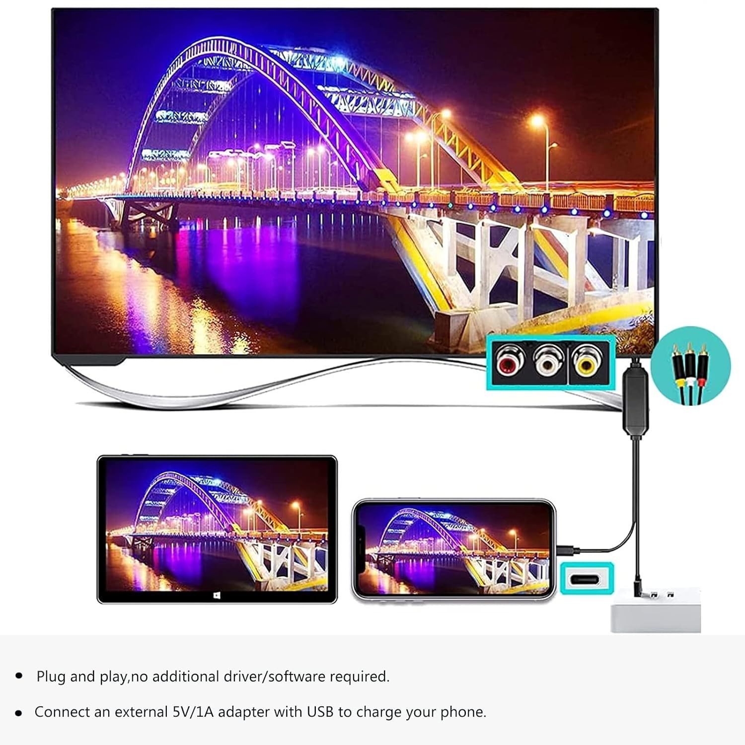 Plug & Play 6Ft USB-C to RCA Adapter - Seamless Audio & Video Connection