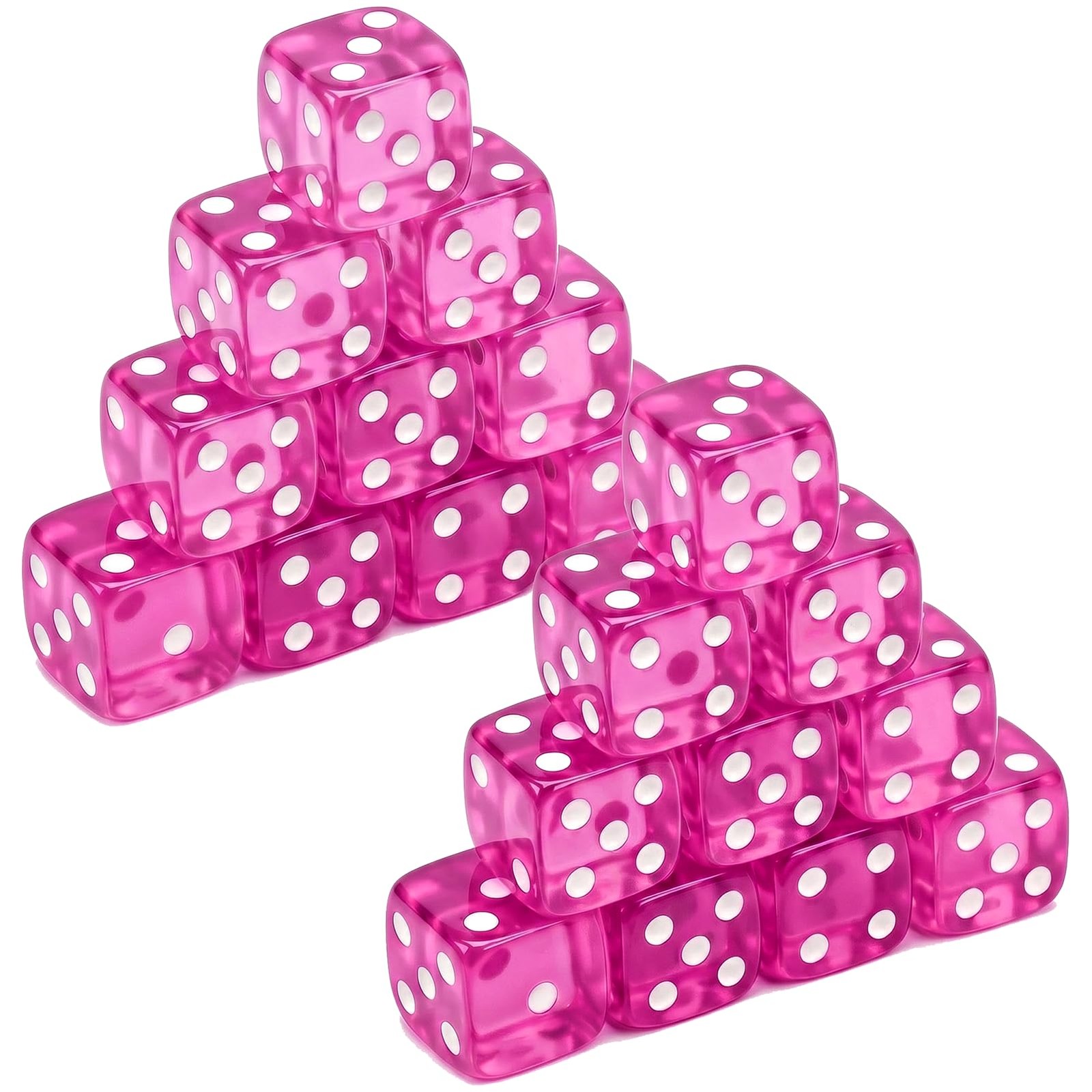 20 Piece 19 mm Casino Style Dice Set, Acrylic Translucent D6 Dice with Square...