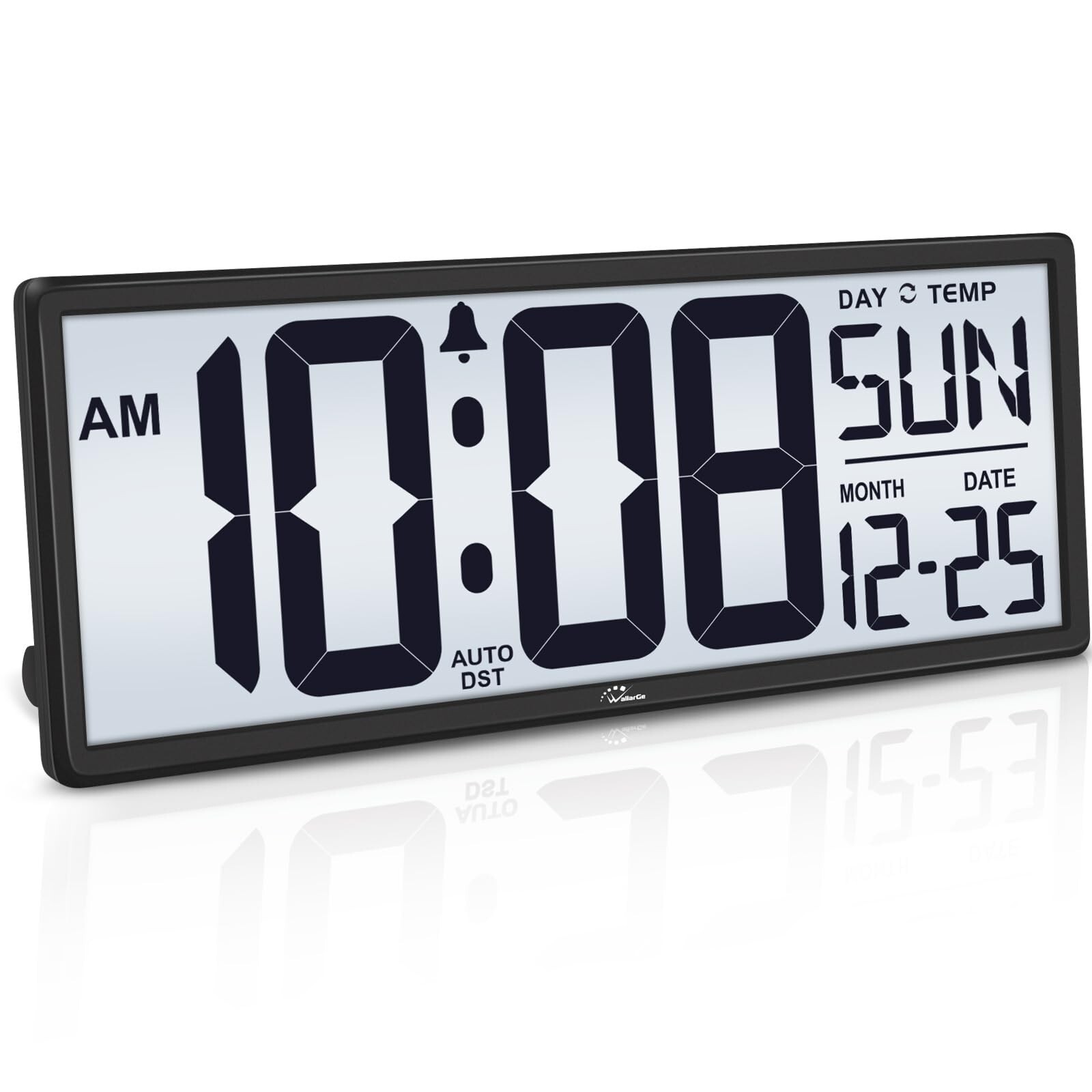 WallarGe Backlight Digital Wall Clock Battery Operated - with Temperature and...