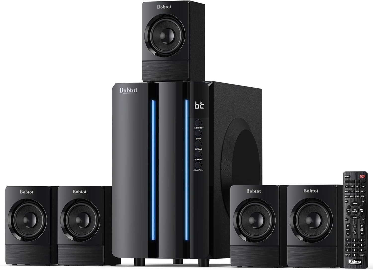 Bobtot 800W Home Theater System 5.1 Surround Sound Speakers Subwoofer Bass