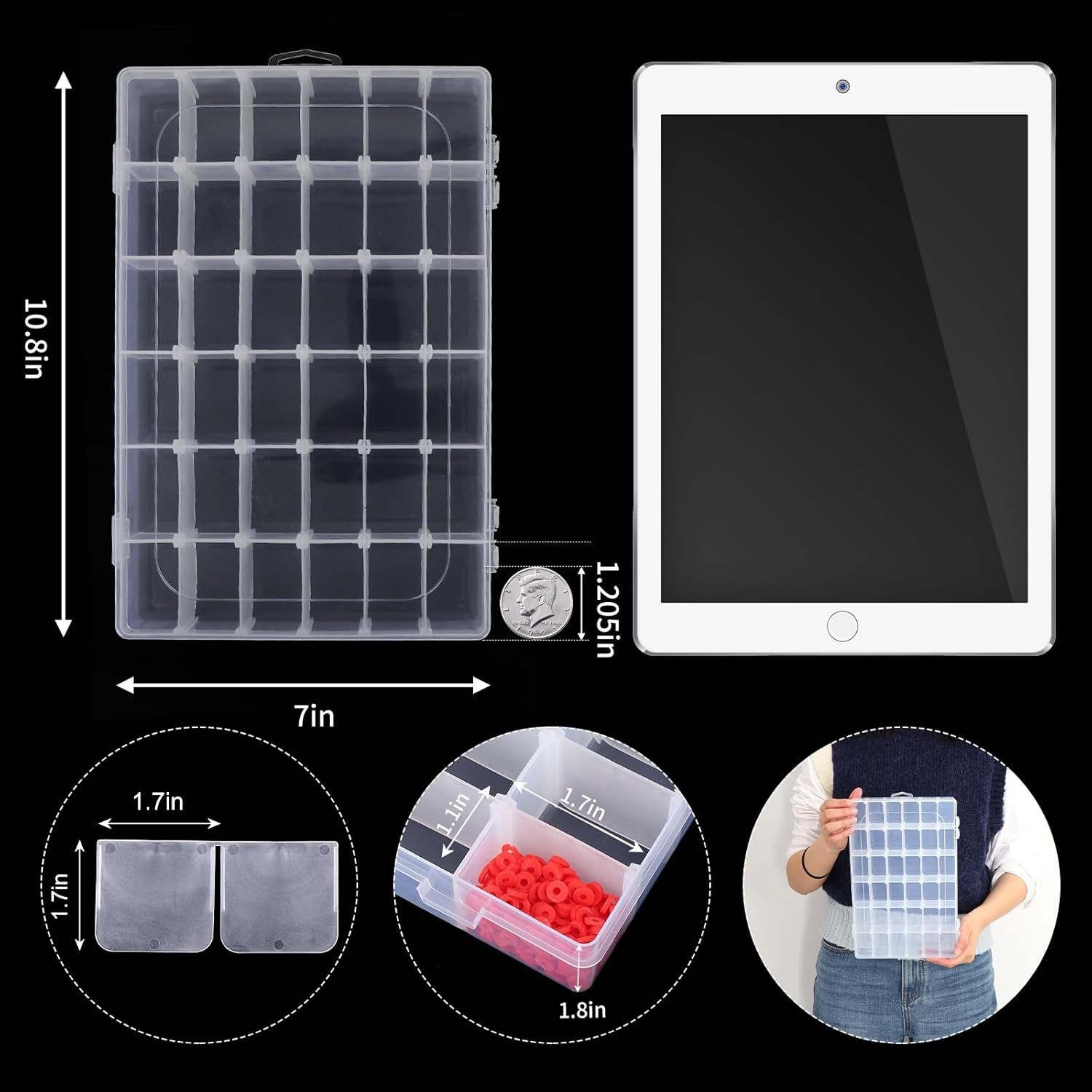 2 Pack Versatile Storage Containers with 36 Grids for Beads and Accessories