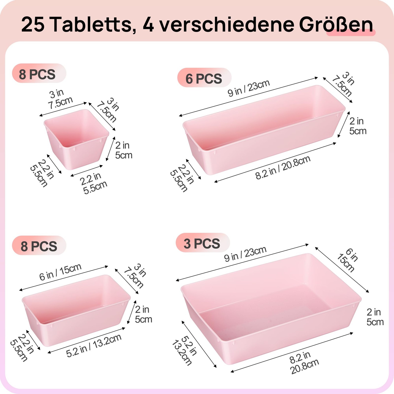 25 PCS Plastic Drawer Organizers Set, 4-Size Versatile Bathroom and Vanity Dr...