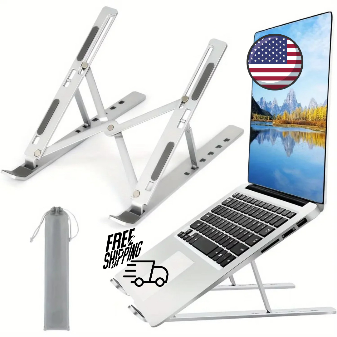 Adjustable Aluminum Laptop Stand for Desk – Foldable, Portable, Ergonomic Riser